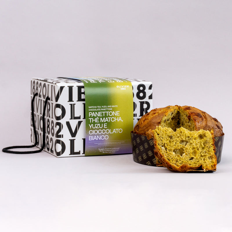 Matcha tea, yuzu, and white chocolate panettone