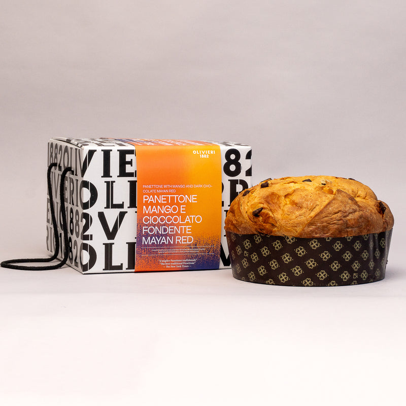 Mango and dark chocolate Mayan red panettone