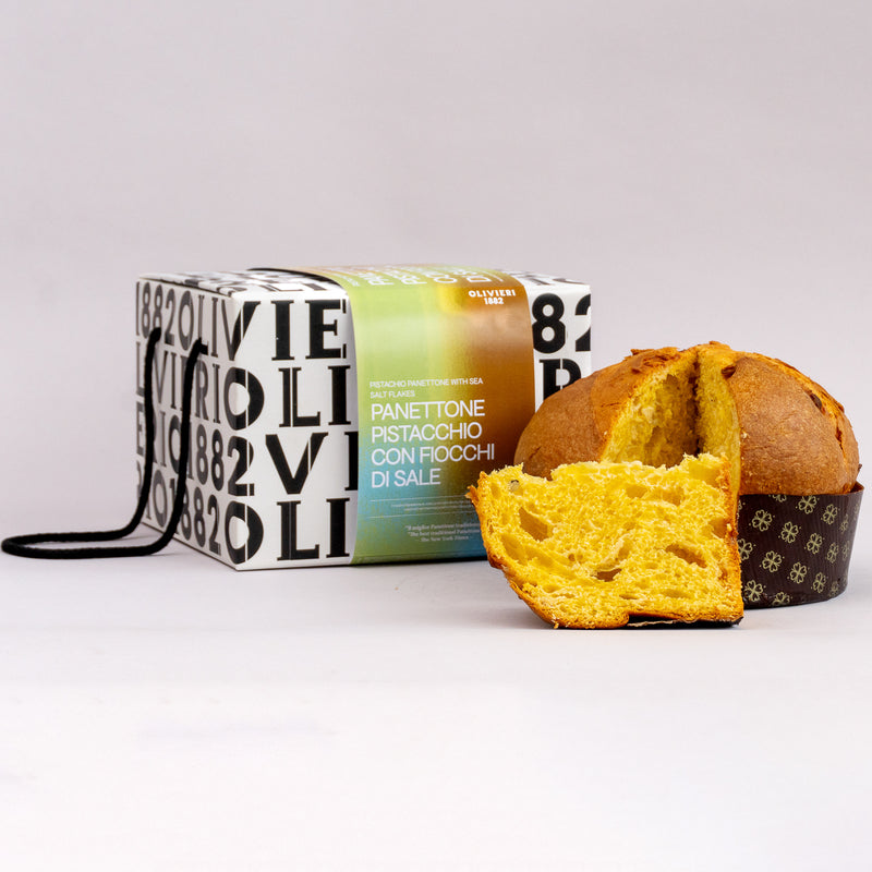 Pistachio panettone with sea salt flakes
