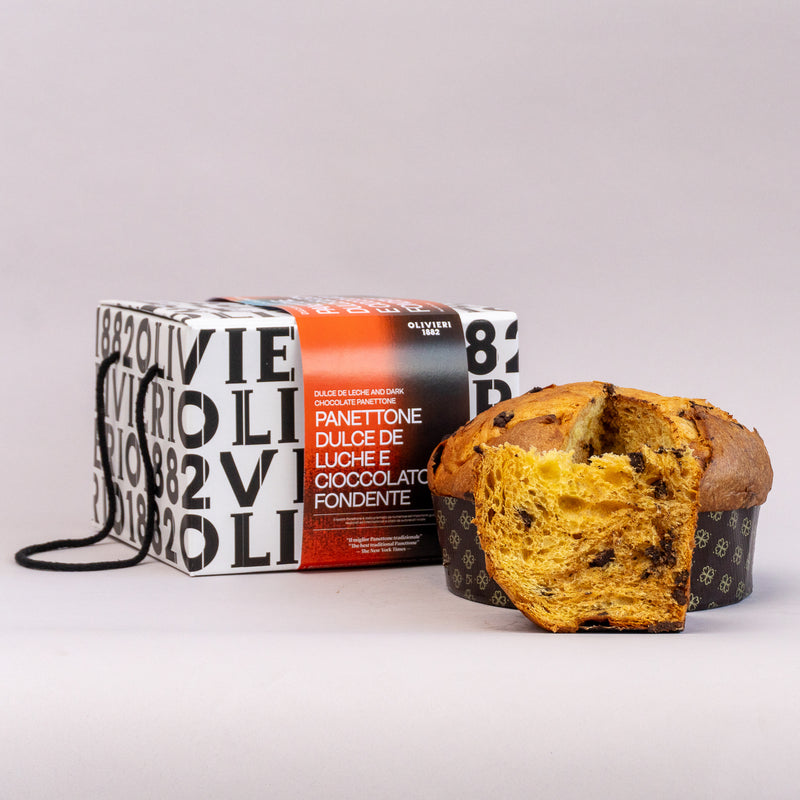 Dulce de leche and dark chocolate panettone