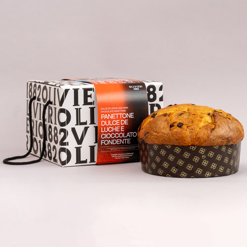 Dulce de leche and dark chocolate panettone